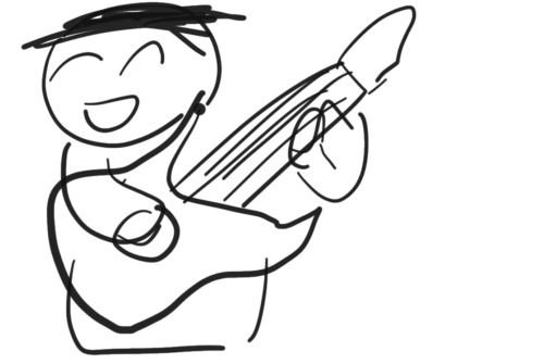 ギターを弾く人の笑顔