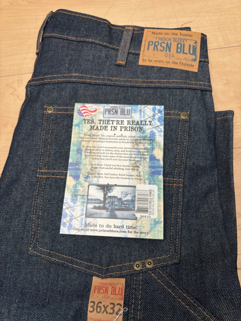 prison blues double knee work jeans のタグ　アメリカのオレゴン州で製造されたもの